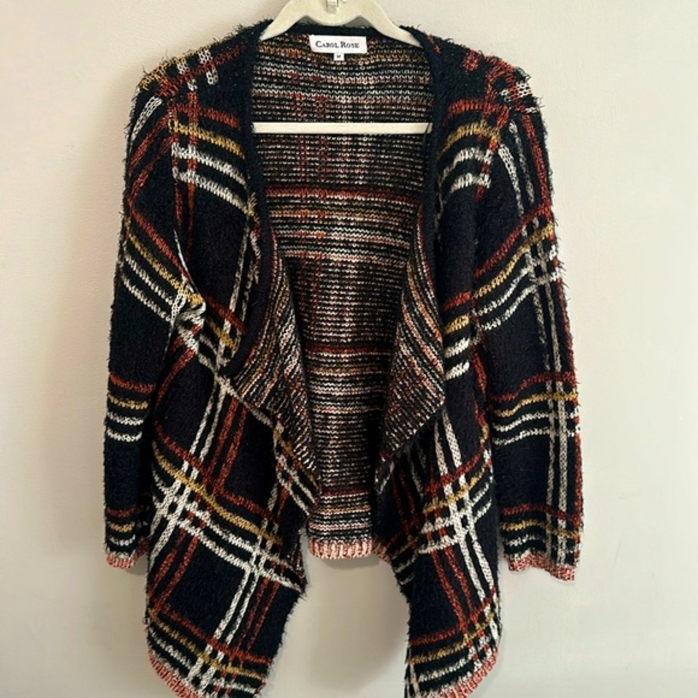 Carol Rose‎ Womens Open Cardigan Plaid Long Sleeve Y2K Layer Sz Medium Old Money